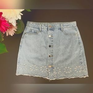 ❗️SOLD❗️SHEIN - Light Blue Denim Skirt with Eyelet Detailing